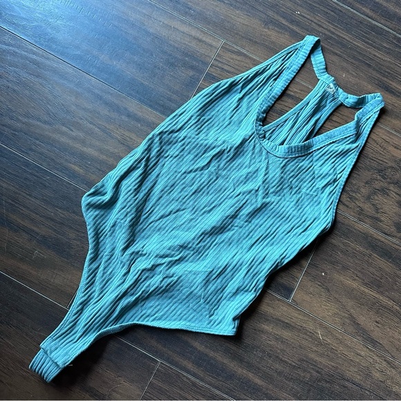 Free People Speed Dial Ribbed Sea Breeze Bodysuit - Picture 3 of 5